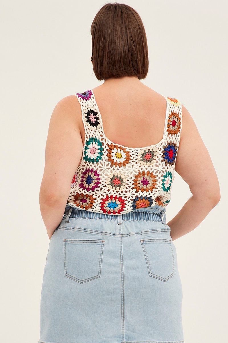 Multi Crochet Top Crop Square Neck - Image 5
