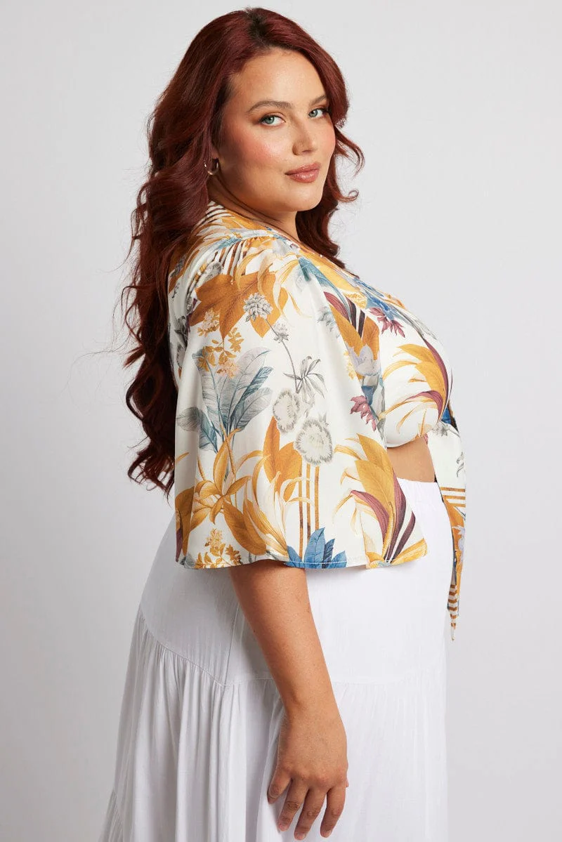 Multi Floral Flare Sleeve Bolero Tie Jacket - Image 4