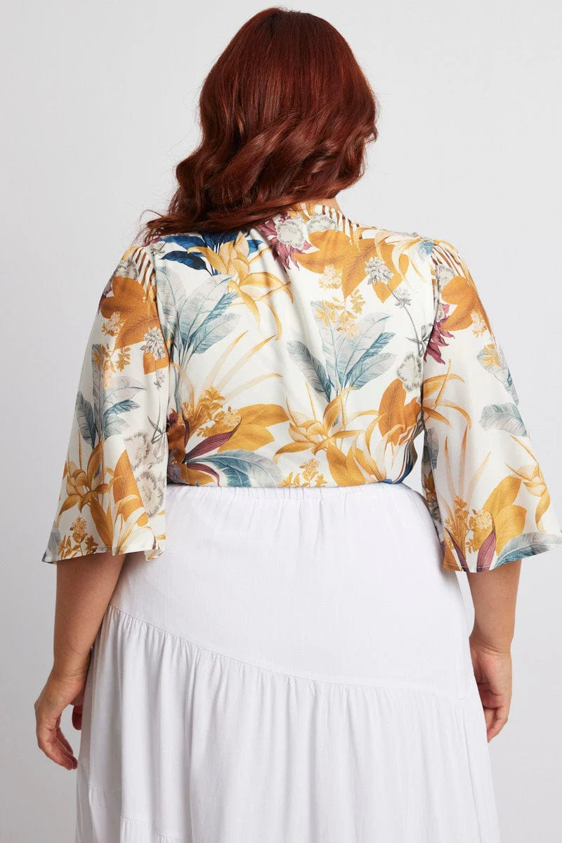 Multi Floral Flare Sleeve Bolero Tie Jacket - Image 5