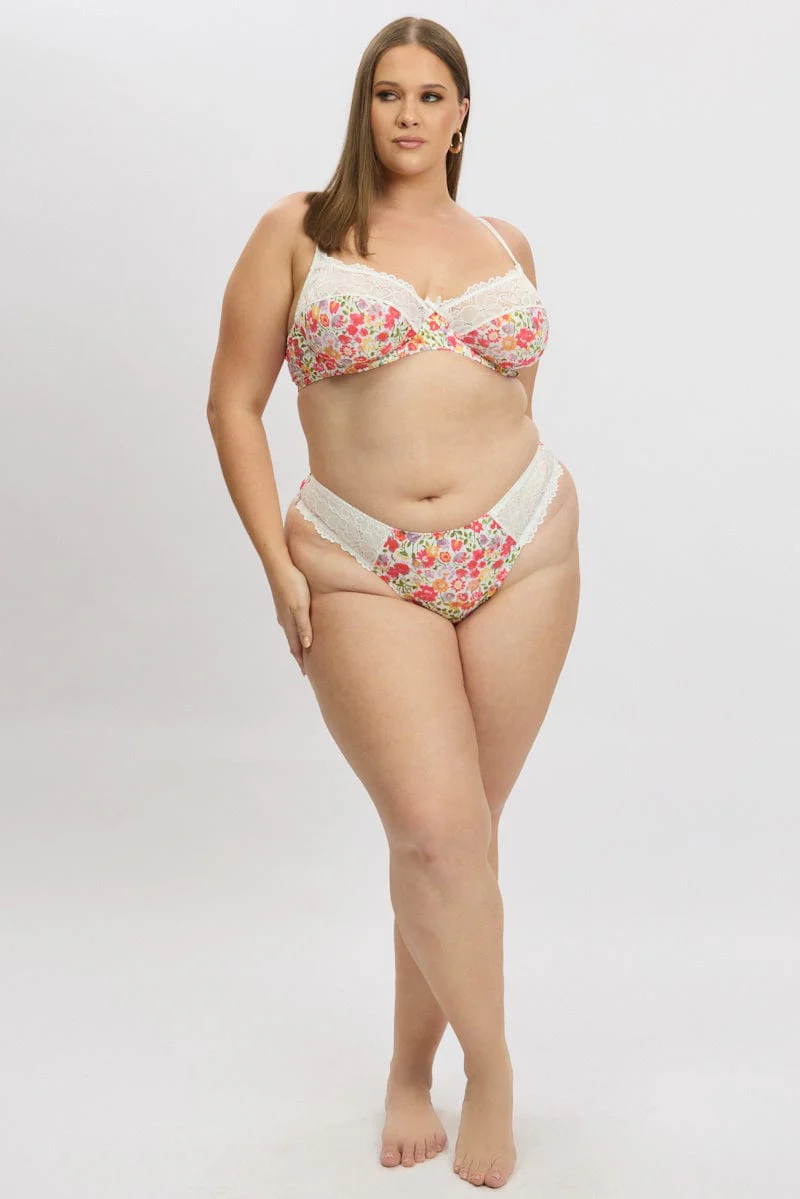 Multi Floral Lace Trim Lingerie Set - Image 2