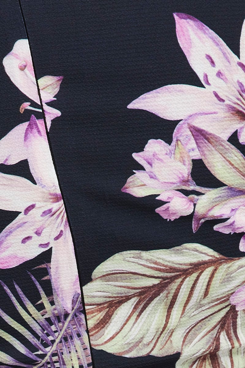 Multi Floral Short Playsuit Flare Sleeve Crepe Tropical - Image 6