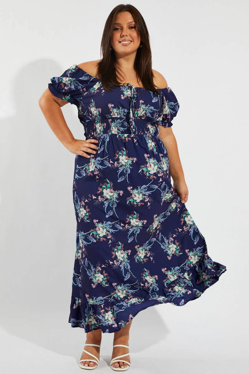 Multi Floral Tie Front Shirred Waist Midi Dress - Image 2
