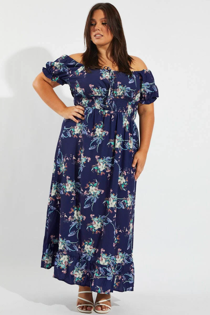 Multi Floral Tie Front Shirred Waist Midi Dress - Image 3