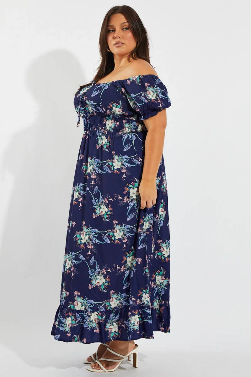Multi Floral Tie Front Shirred Waist Midi Dress - Image 4