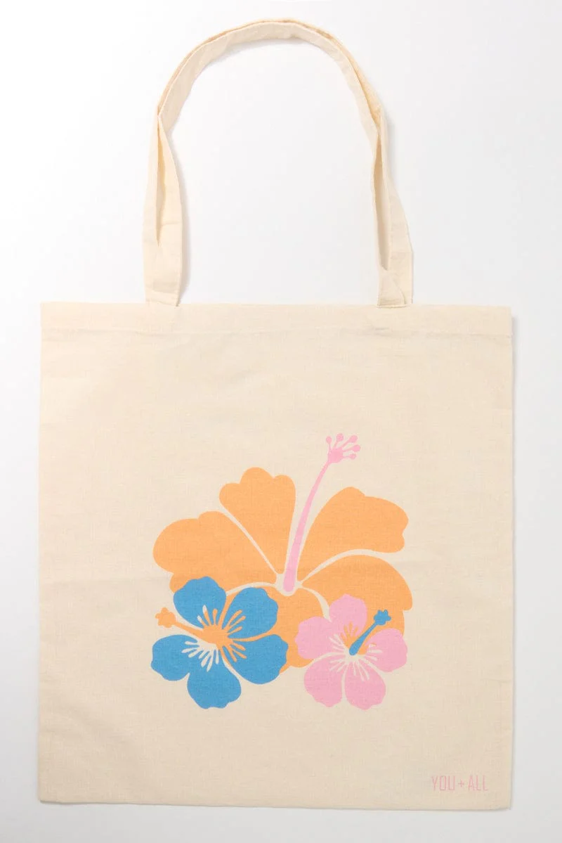 Multi Floral Tote Bag Printed Hibiscuses