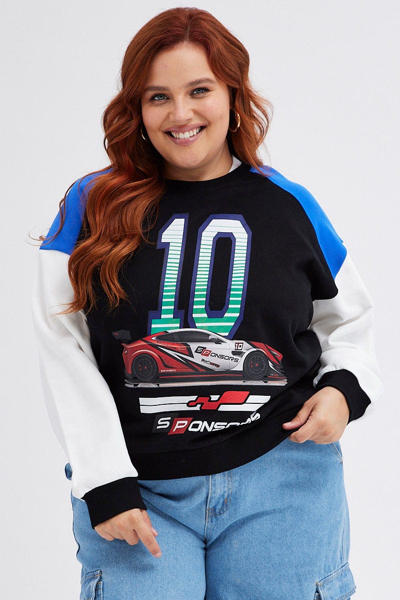 Multi Graphic Sweatshirt Moto Oversized Fleece