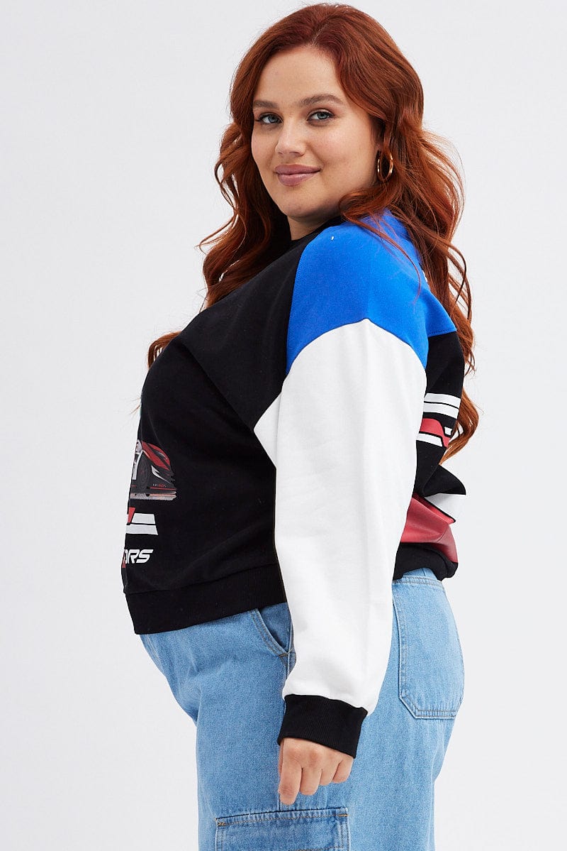 Multi Graphic Sweatshirt Moto Oversized Fleece - Image 4