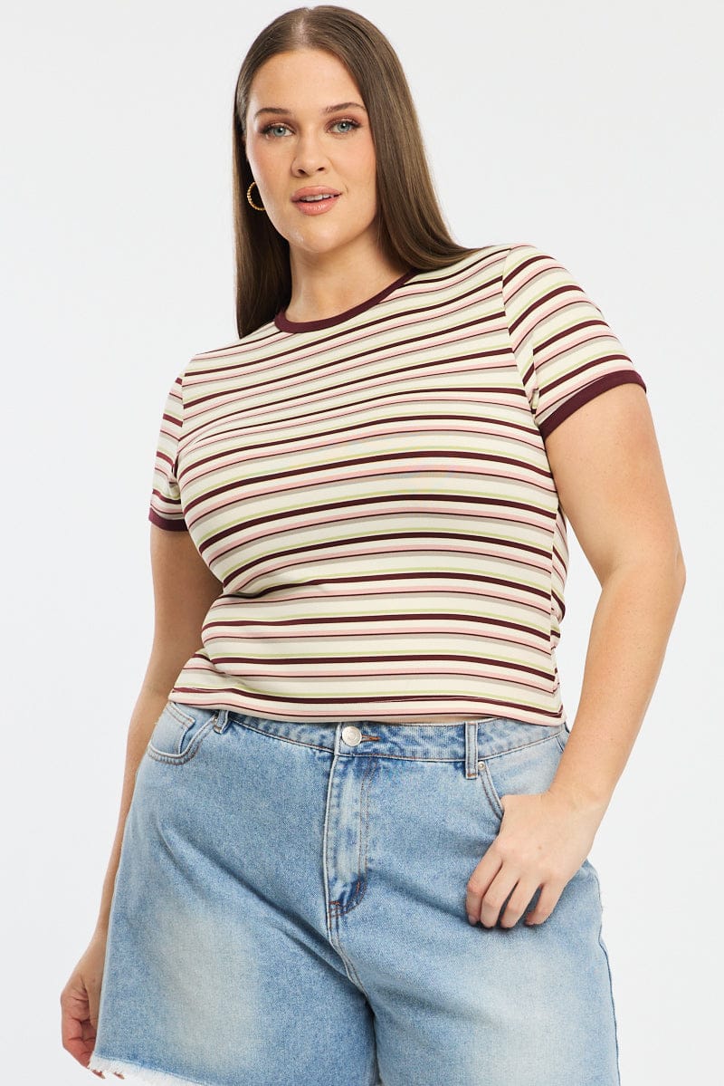 Multi Stripe Baby Tee Short Sleeve