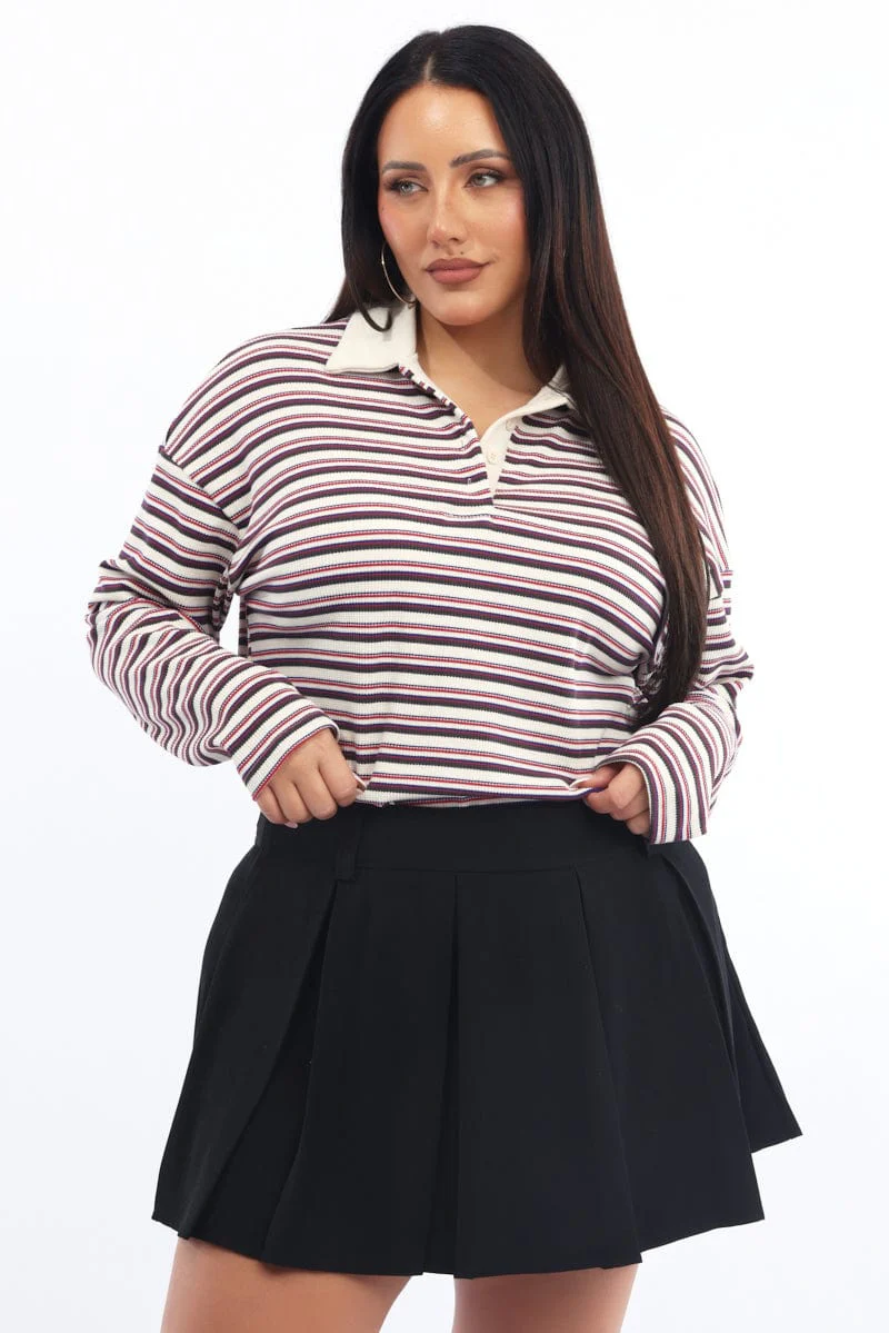 Multi Stripe Collar Top Long Sleeve - Image 2
