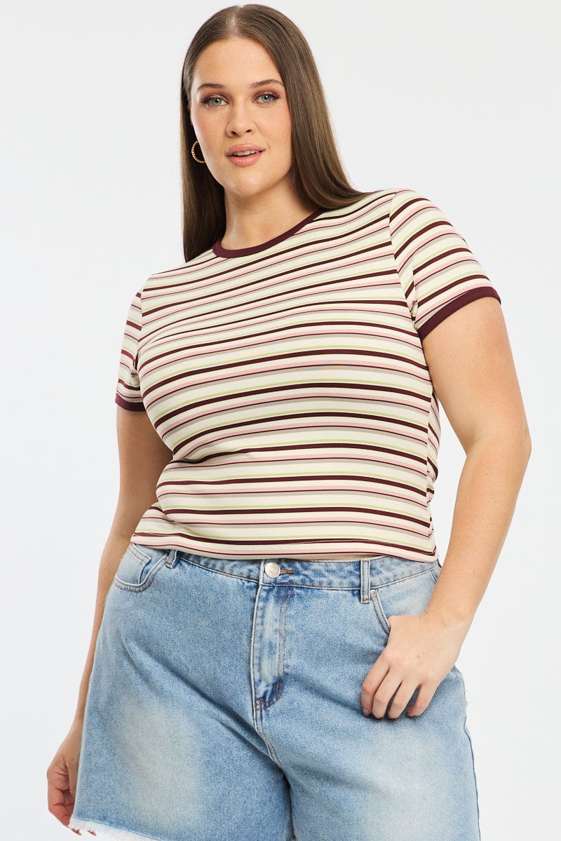 Multi Stripe Ringer Tee Short Sleeve