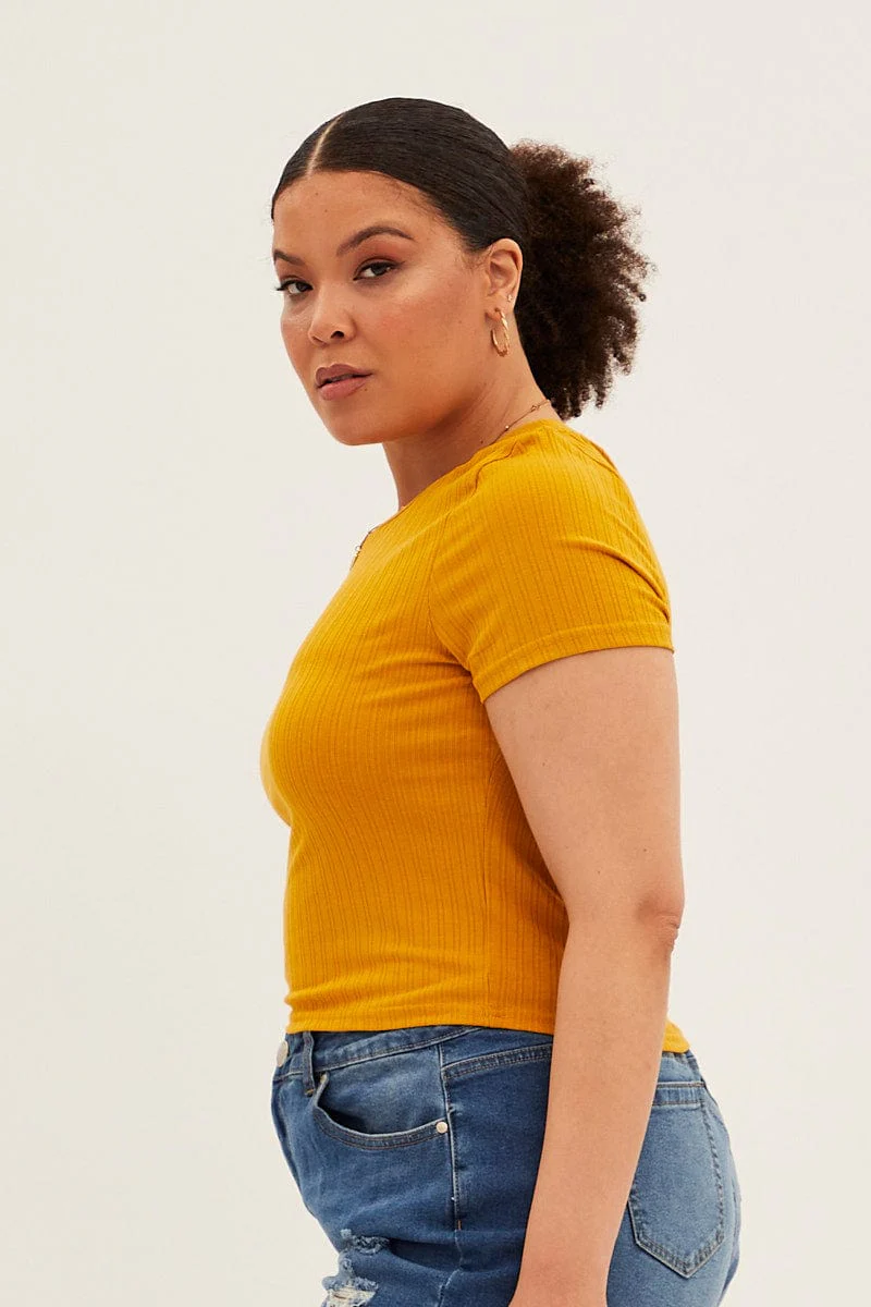 Mustard T-shirt Short Sleeve Crew Neck - Image 4