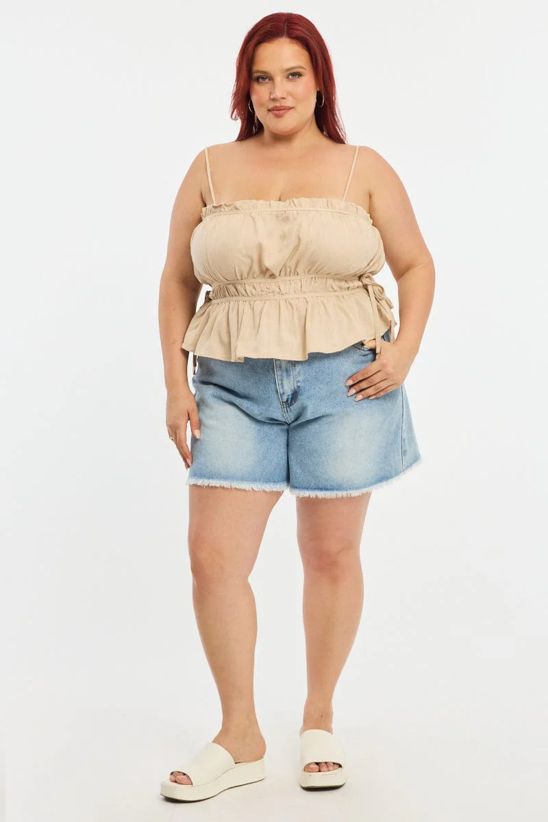 Natural Ruched Cami Top Linen Blend - Image 2