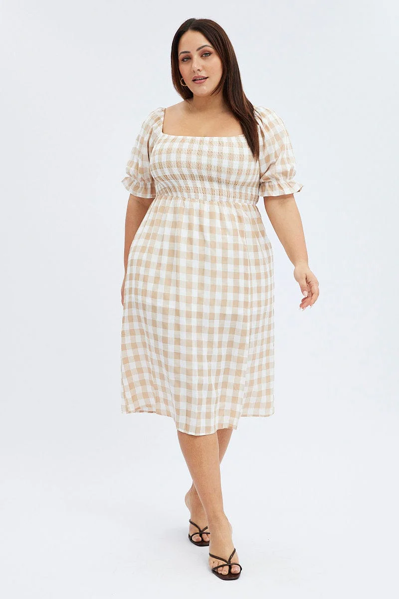 Nude Check Midi Dress Split Front Large Gingham Check - Image 3