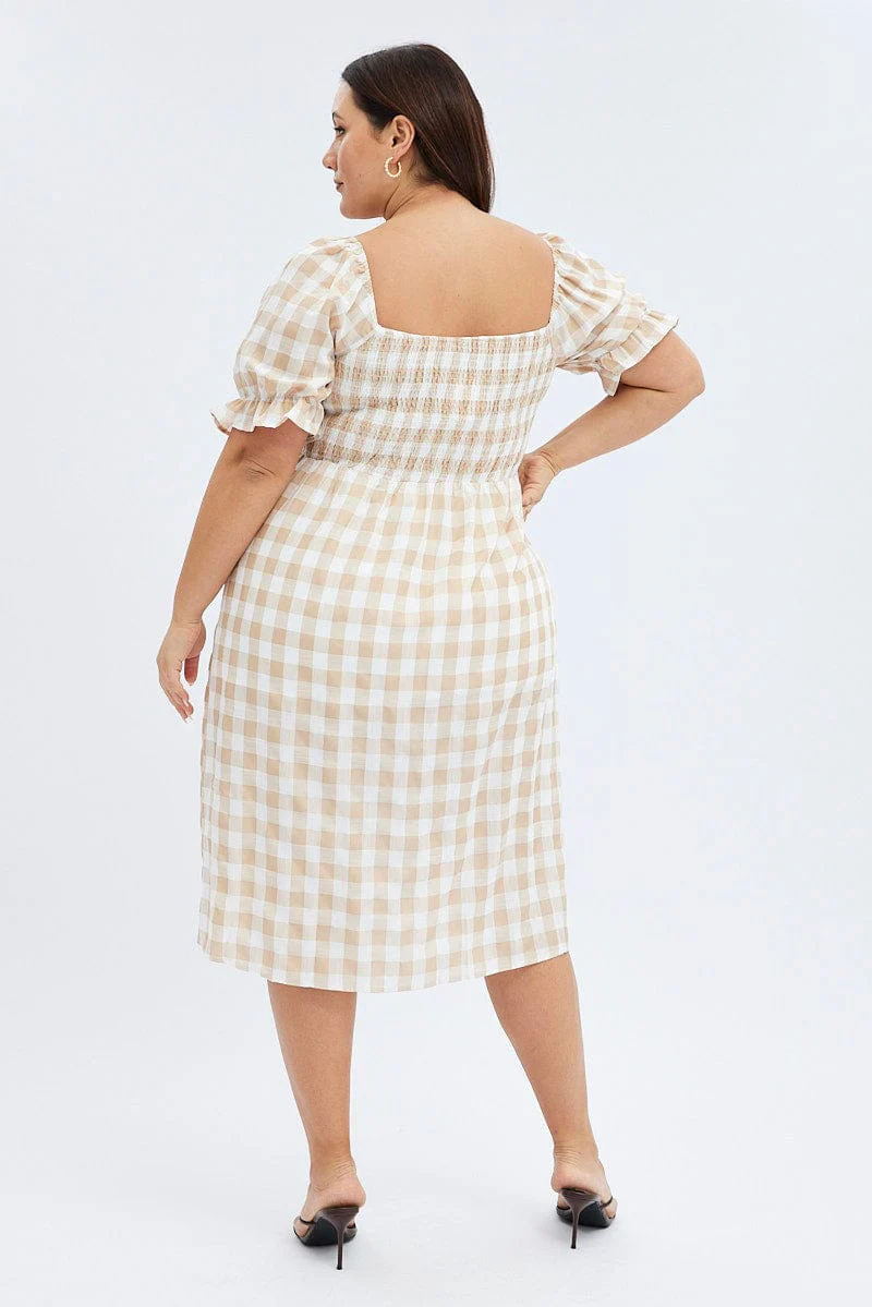 Nude Check Midi Dress Split Front Large Gingham Check - Image 5