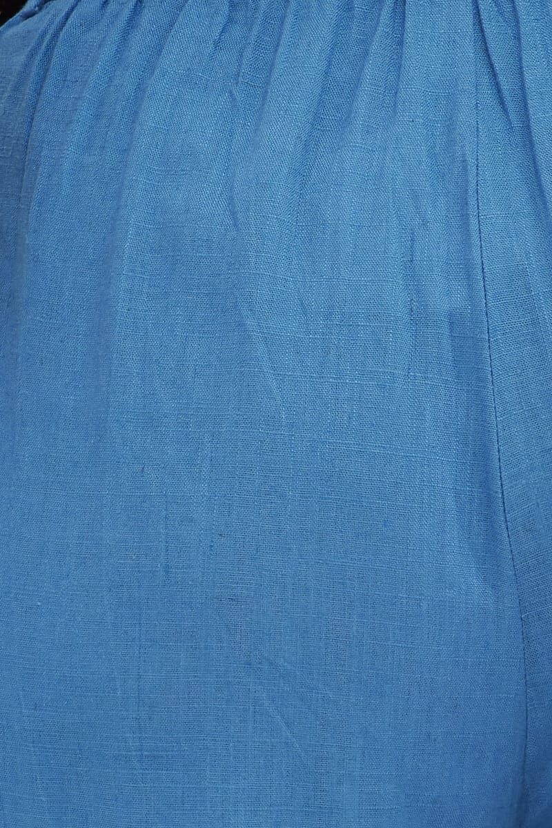 Blue Wide Leg Pants High Rise Linen Blend - Image 7
