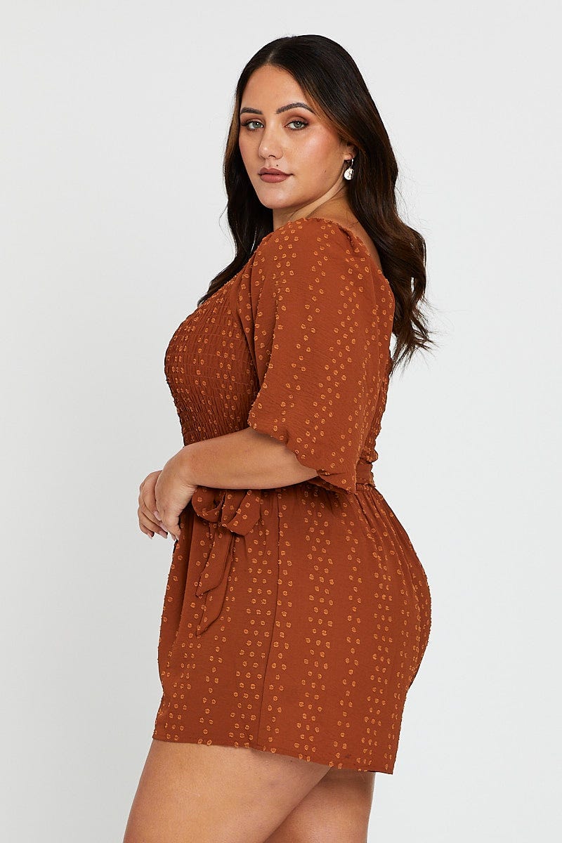 Orange 3/4 Sleeve Shirred Bodice Playsuit - Image 4