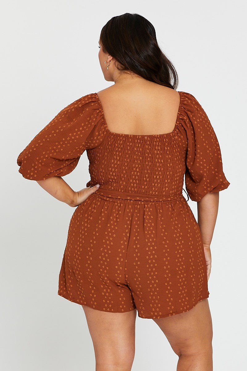 Orange 3/4 Sleeve Shirred Bodice Playsuit - Image 5