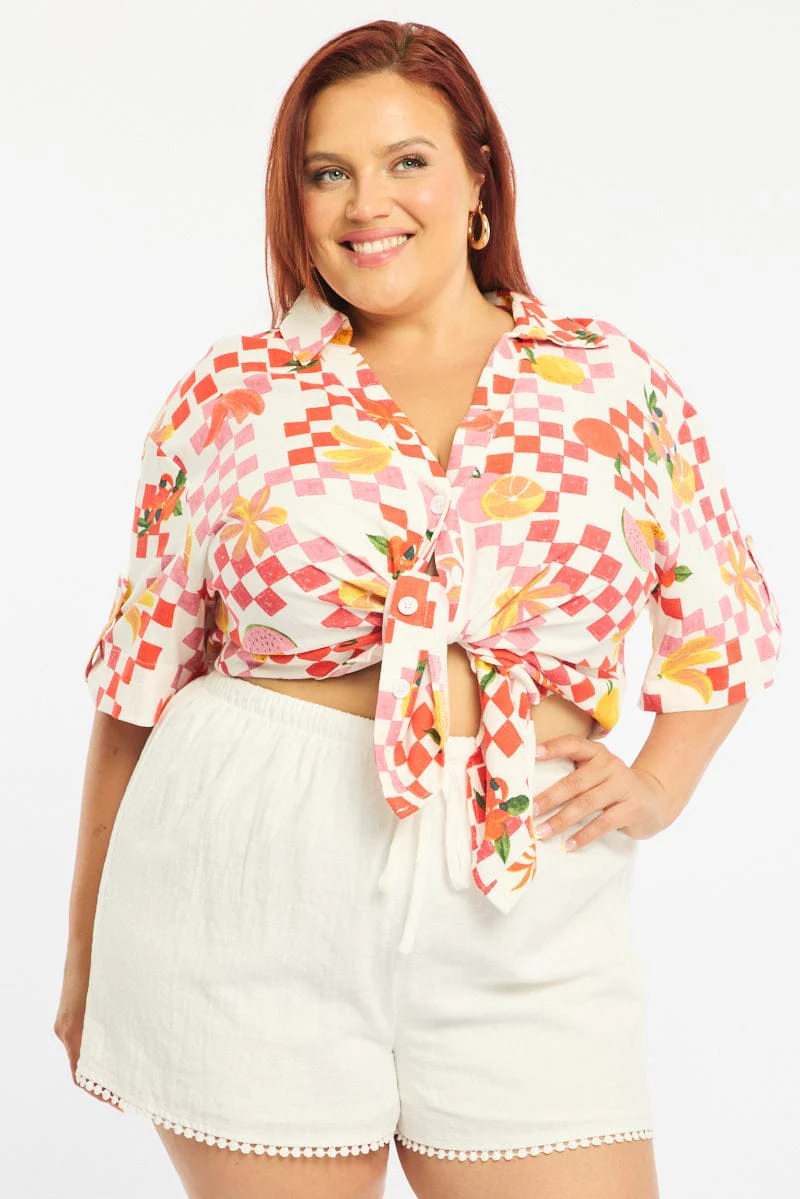 Orange Abstract Relaxed Shirt Short Sleeve Linen Blend - Image 2