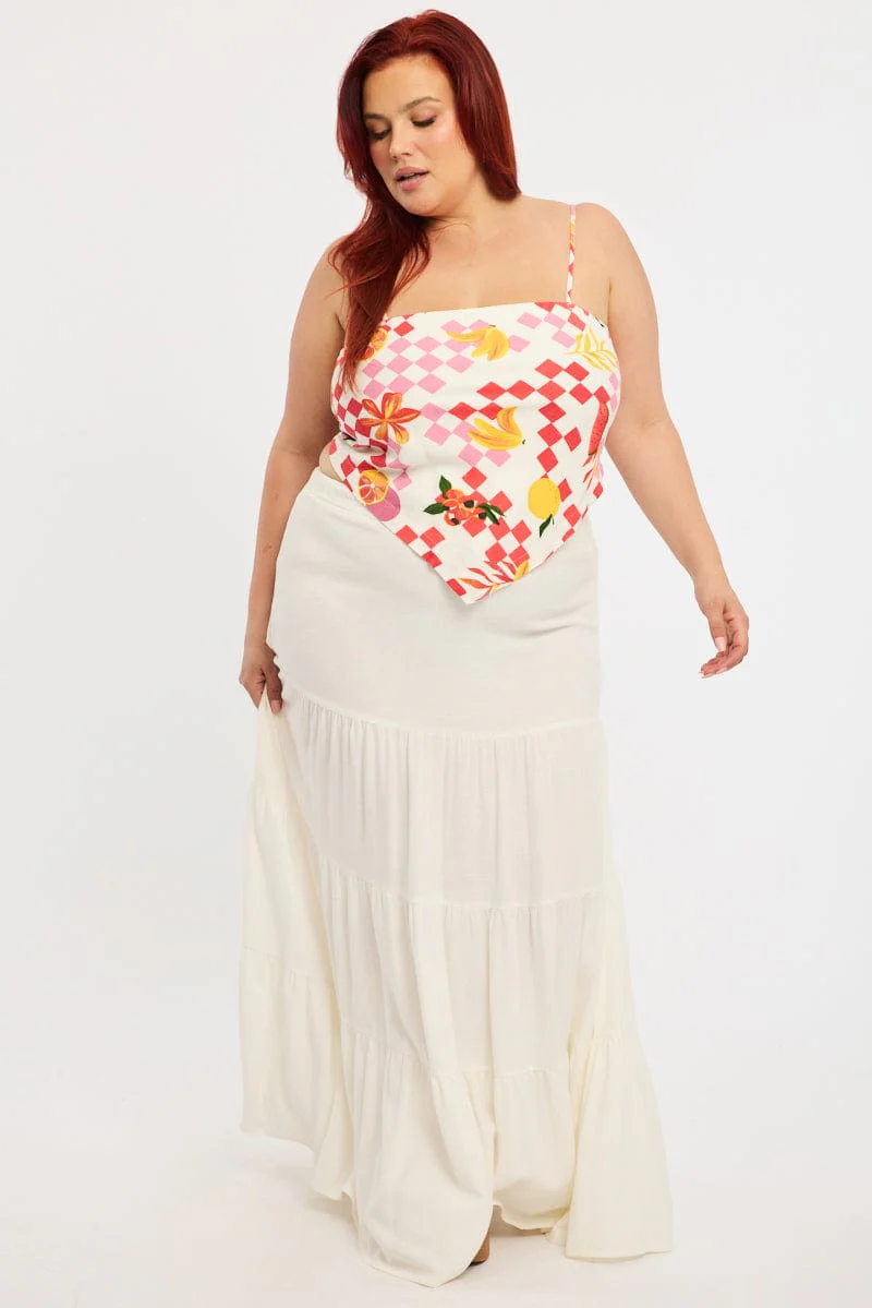 Orange Abstract Scarf Hem Top Sleeveless Tie Back Linen Blend - Image 2
