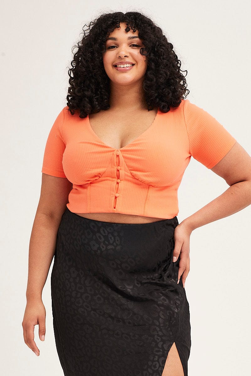 Orange Button Top Rib Jersey