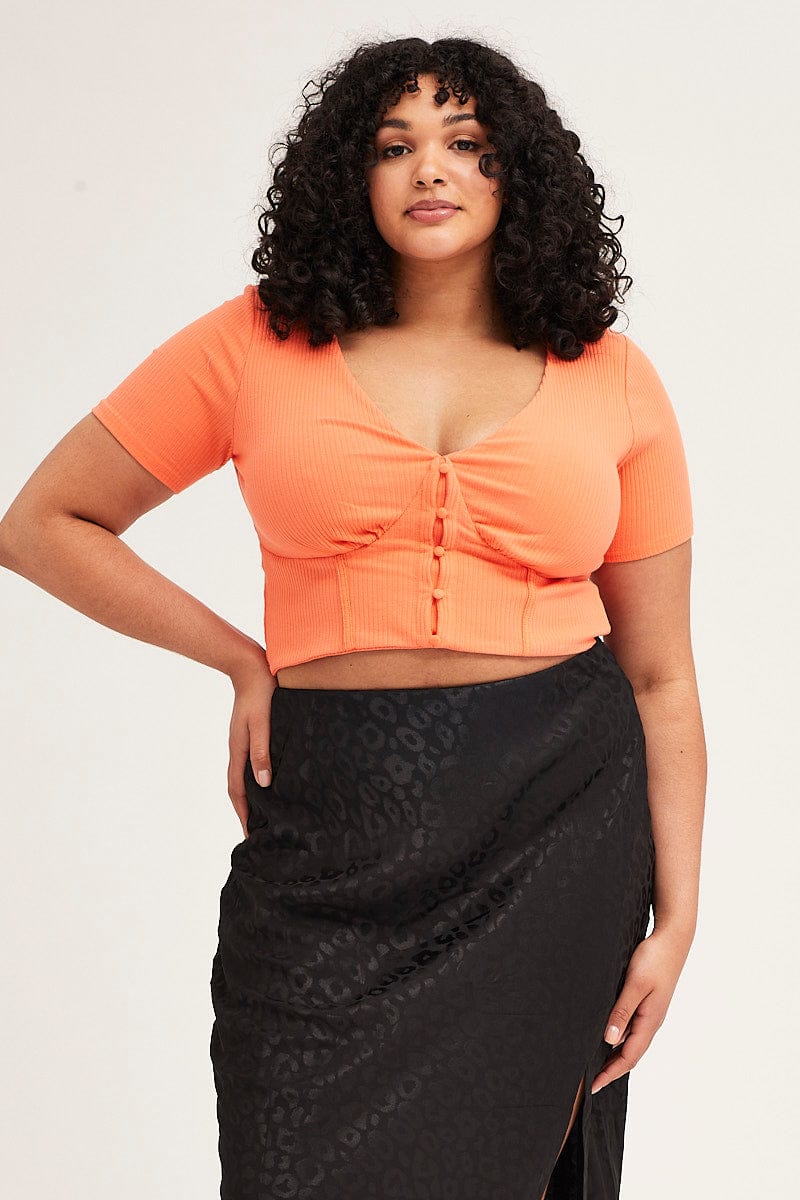 Orange Button Top Rib Jersey - Image 3