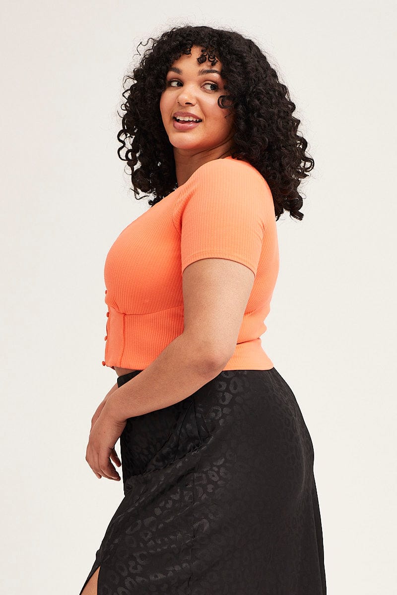 Orange Button Top Rib Jersey - Image 4