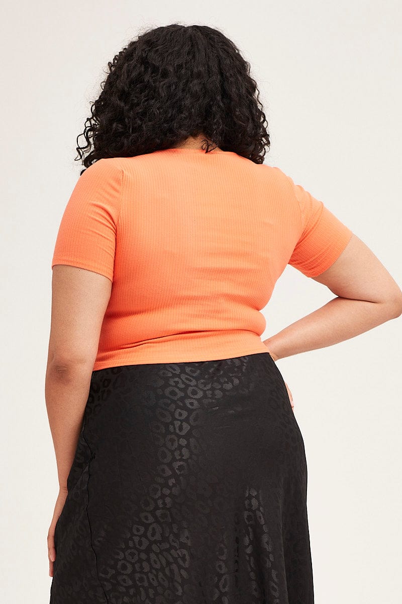Orange Button Top Rib Jersey - Image 5