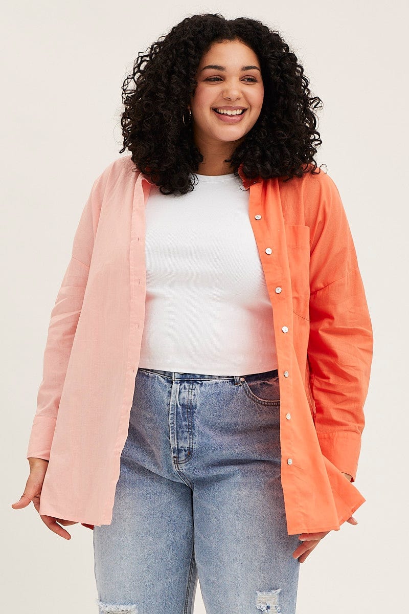 Orange Colourblock Shirt Long Sleeve - Image 3