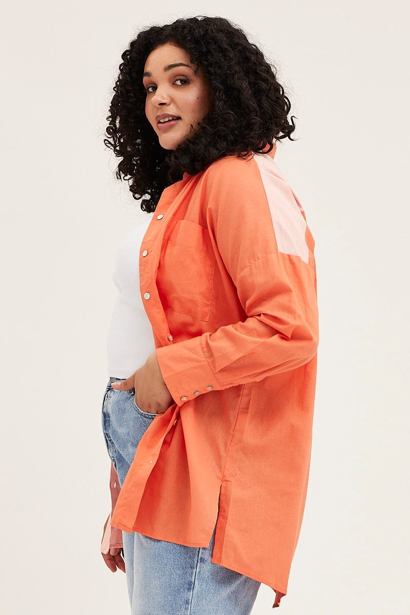 Orange Colourblock Shirt Long Sleeve - Image 4