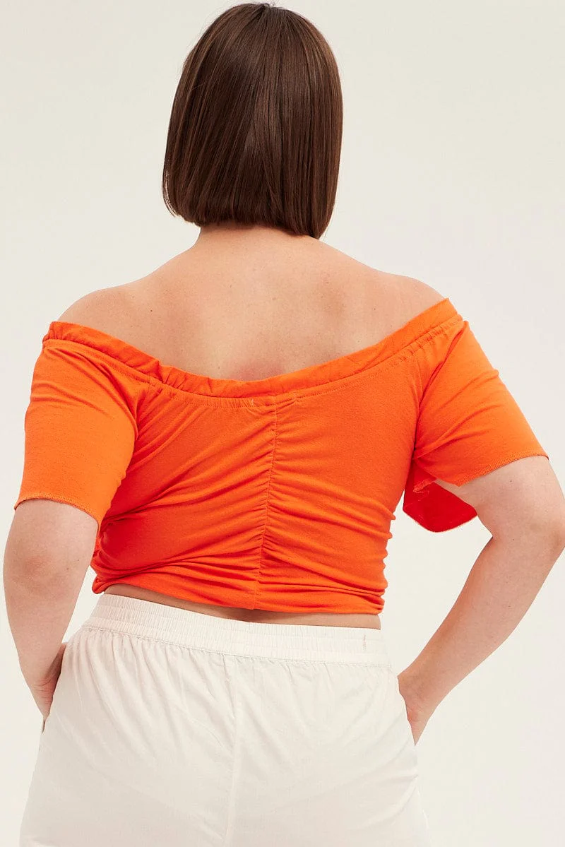 Orange Crop Top Short Sleeve Frill Edge Drawstring - Image 5