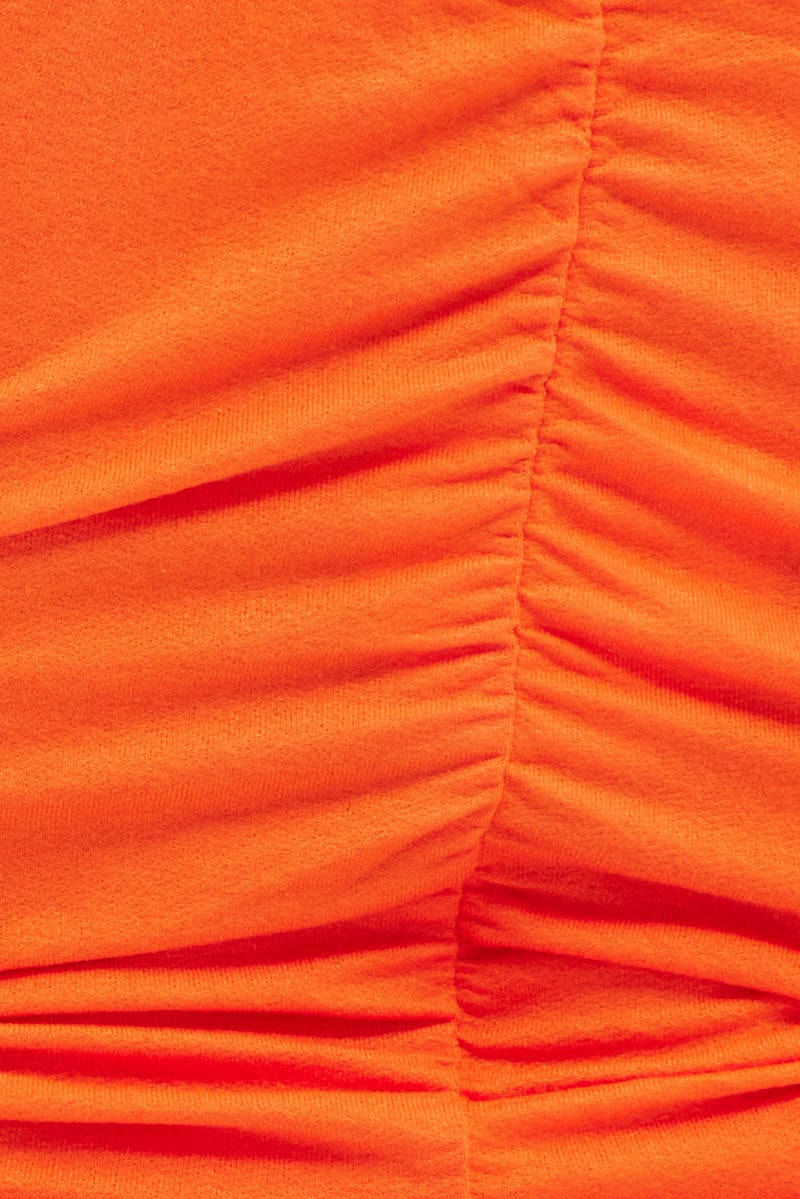 Orange Crop Top Short Sleeve Frill Edge Drawstring - Image 6