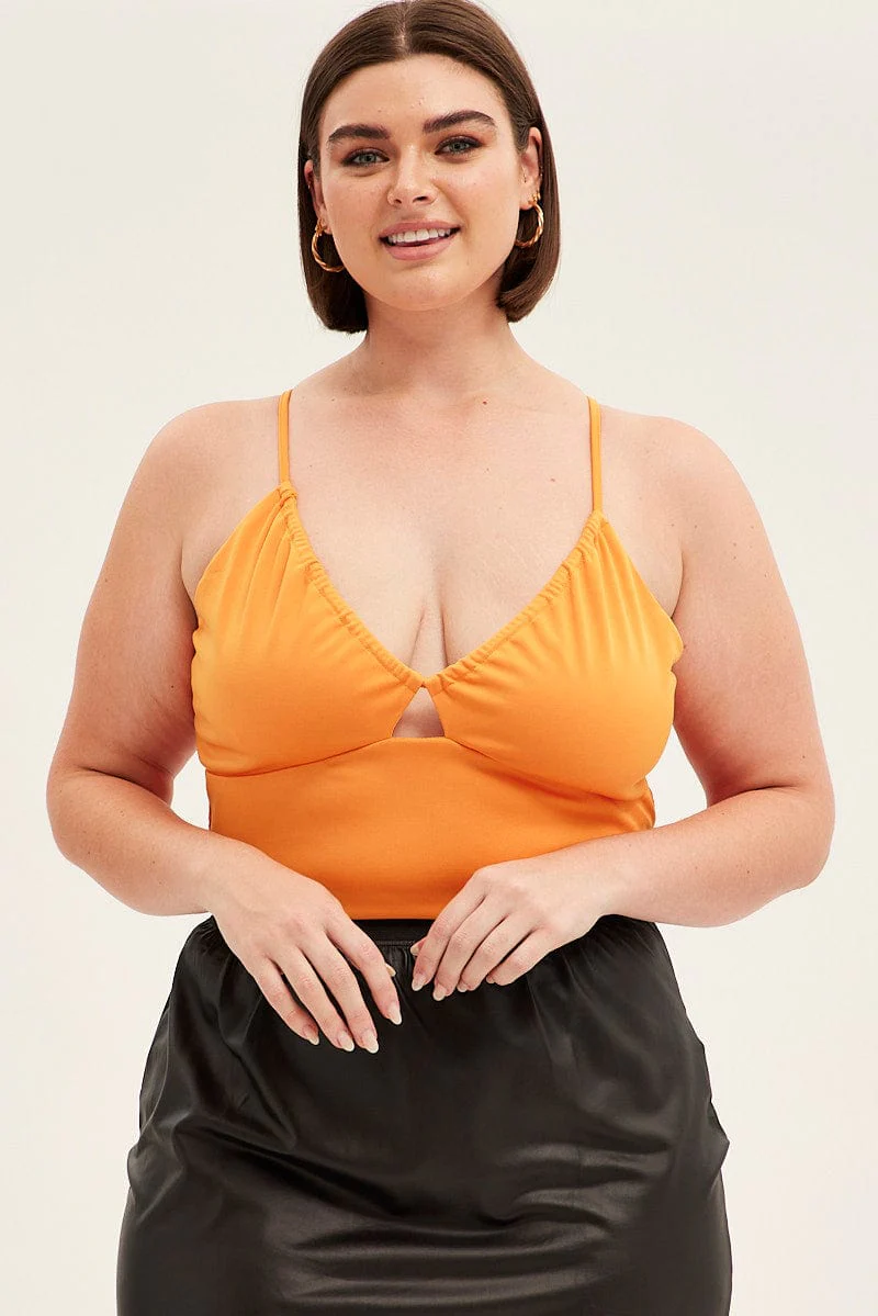 Orange Crop Top Sleeveless Keyhole Stretch Jersey