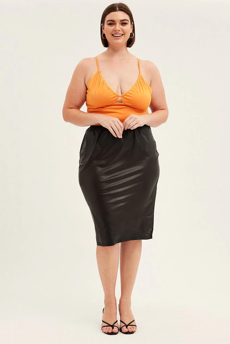 Orange Crop Top Sleeveless Keyhole Stretch Jersey - Image 2