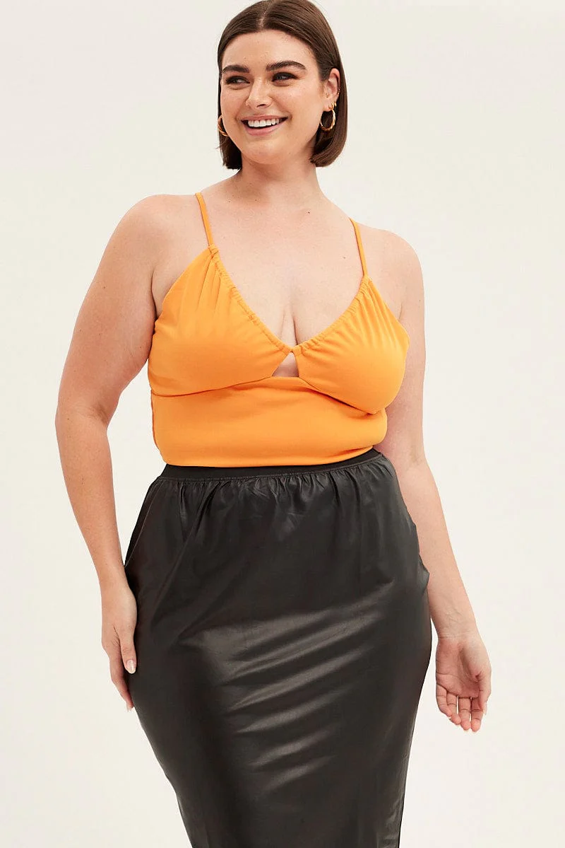 Orange Crop Top Sleeveless Keyhole Stretch Jersey - Image 3