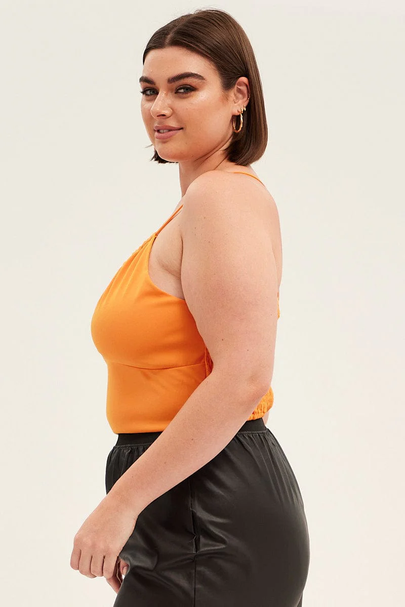 Orange Crop Top Sleeveless Keyhole Stretch Jersey - Image 4