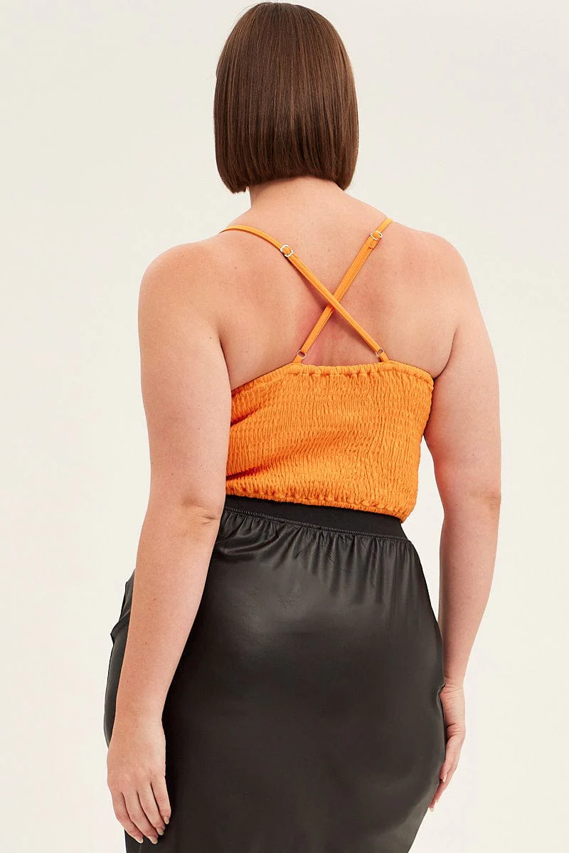 Orange Crop Top Sleeveless Keyhole Stretch Jersey - Image 5