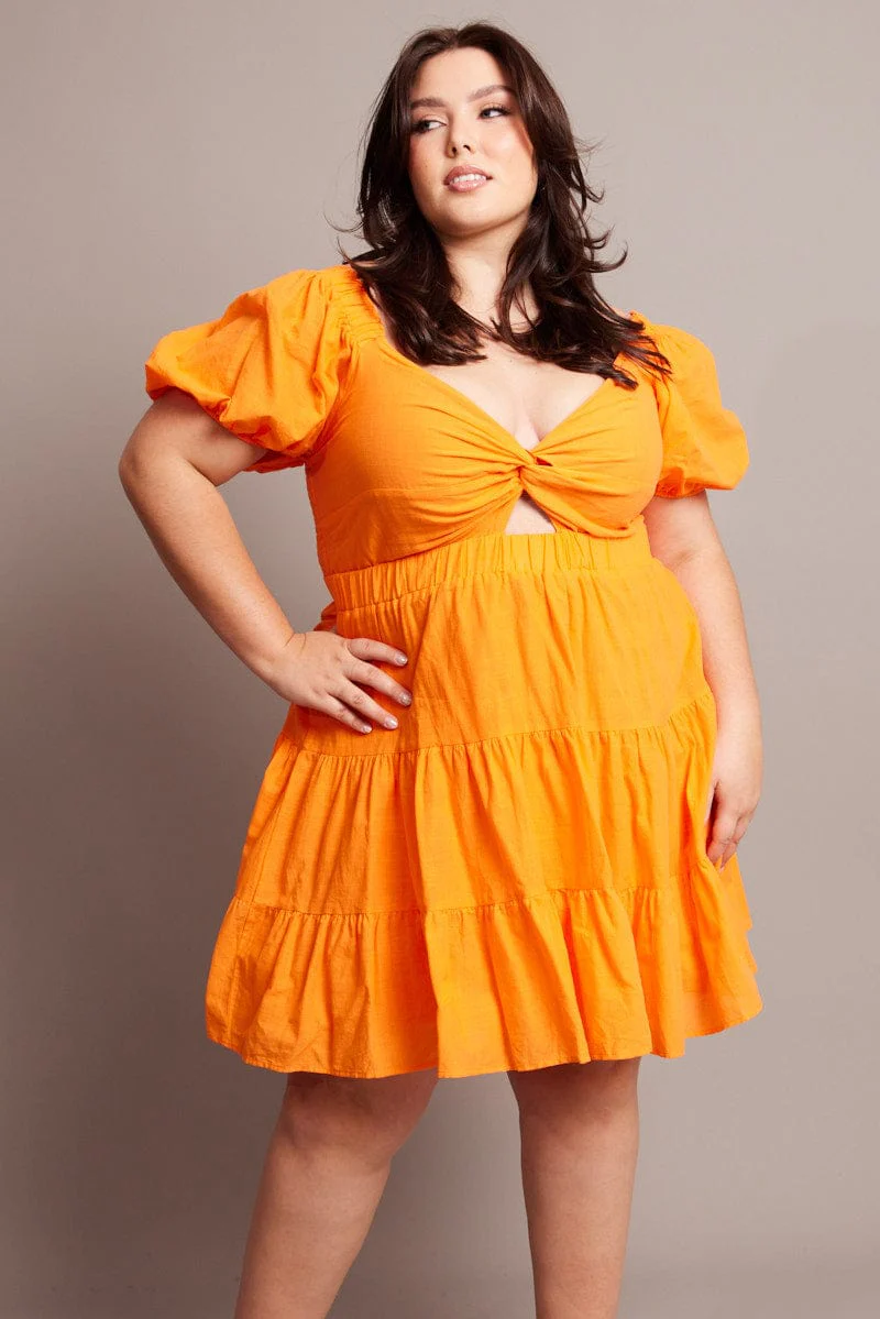 Orange Cut Out Twist Mini Dress - Image 2