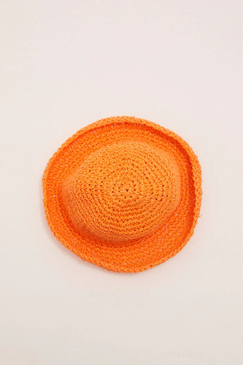 Orange Hand Made Straw Bucket Hat - Image 2