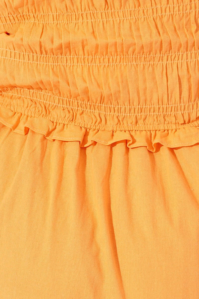 Orange Midi Dress Short Sleeve Shirred - Image 6