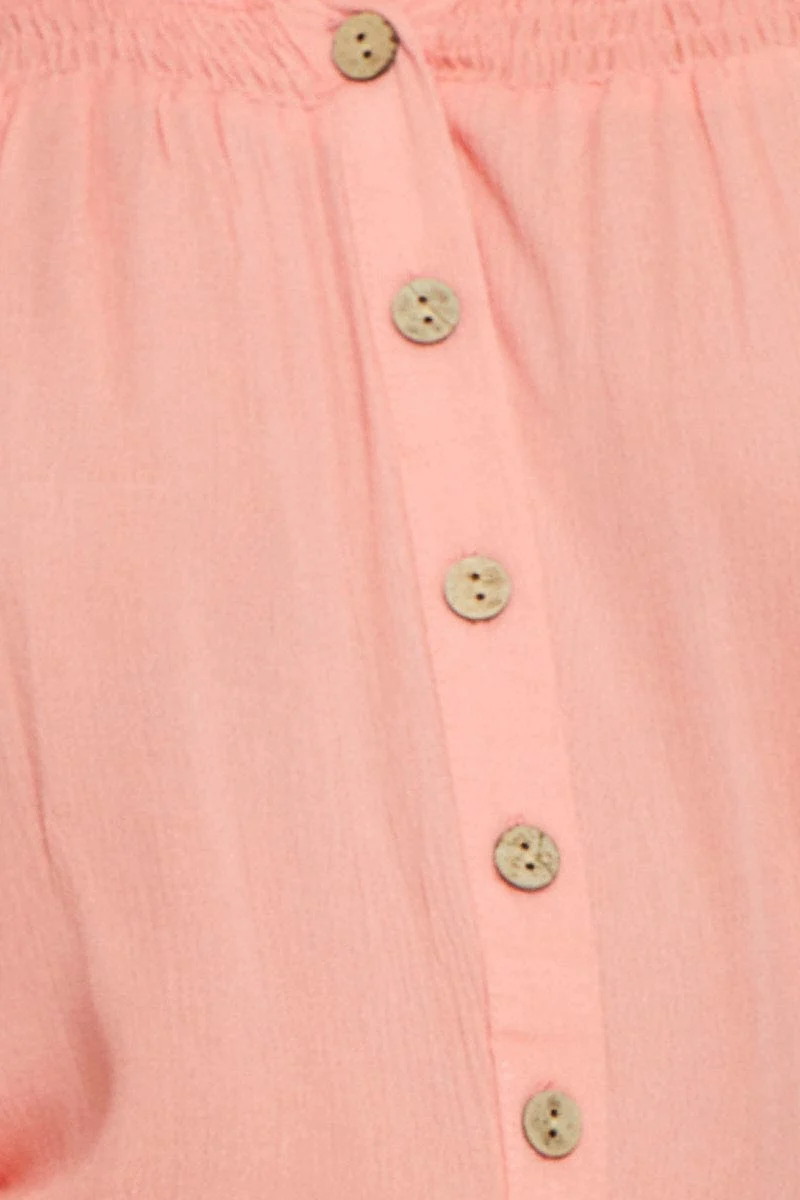Orange Off Shoulder Top Peach Short Sleeve Button Front - Image 6