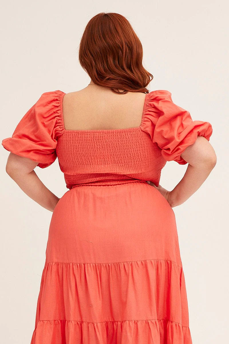 Orange Orange Linen Blend Shirred Semi Crop Top - Image 5