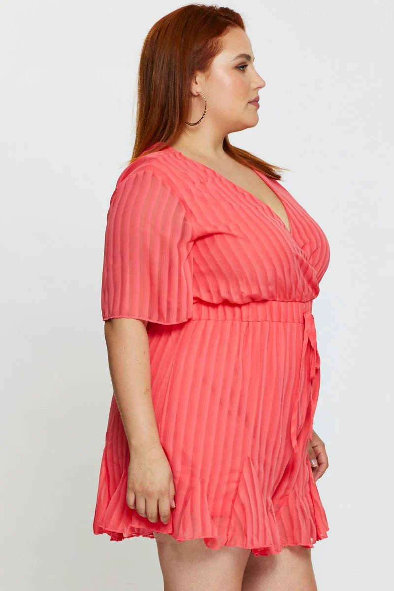 Orange Playsuit V-neck Short Sleeve Ruffle Hem - Image 4
