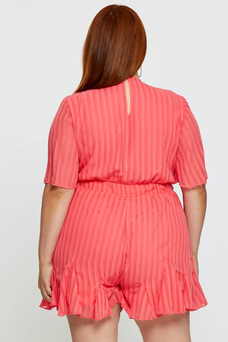 Orange Playsuit V-neck Short Sleeve Ruffle Hem - Image 5