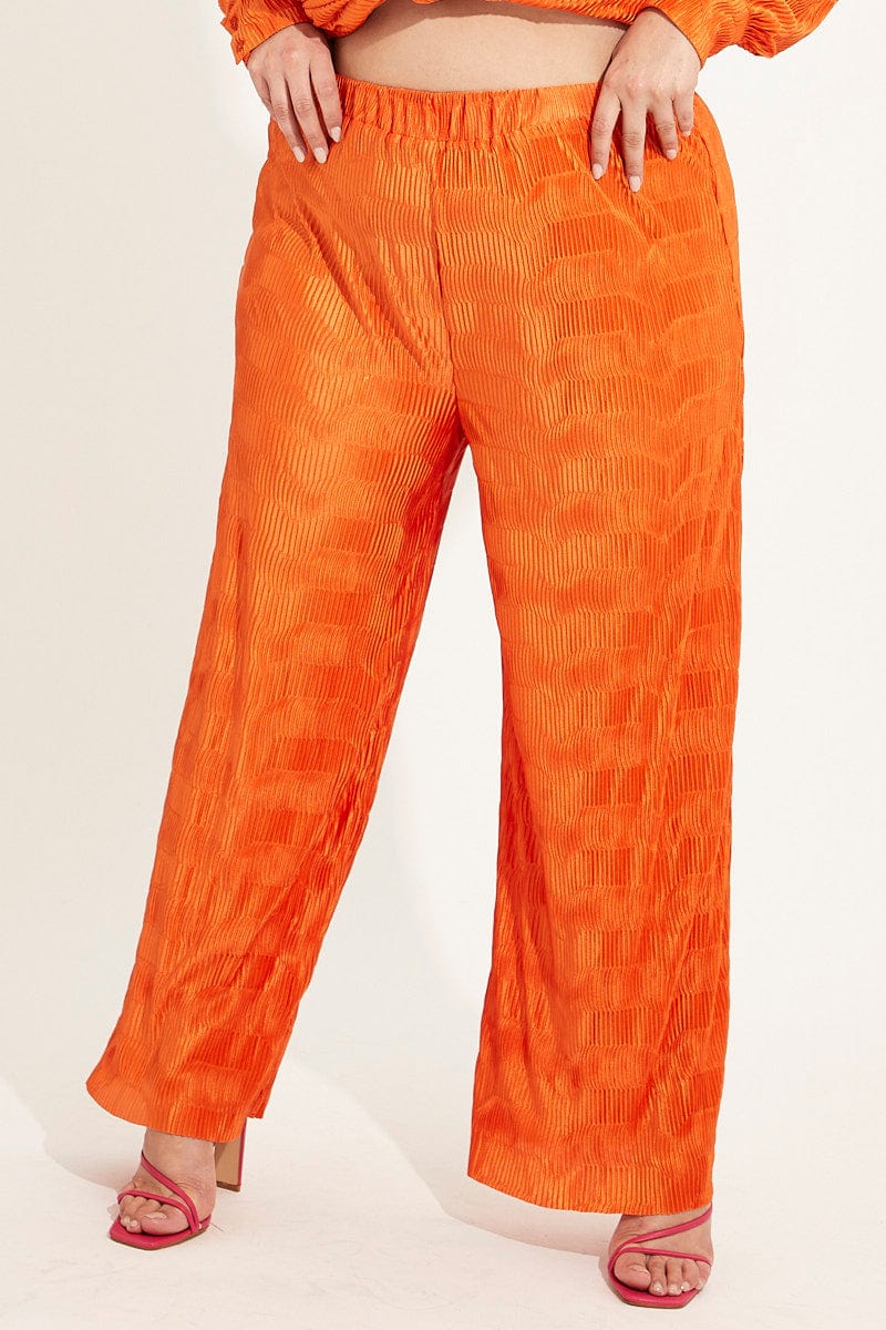 Orange Plisse Pants Wide Leg High Rise - Image 2
