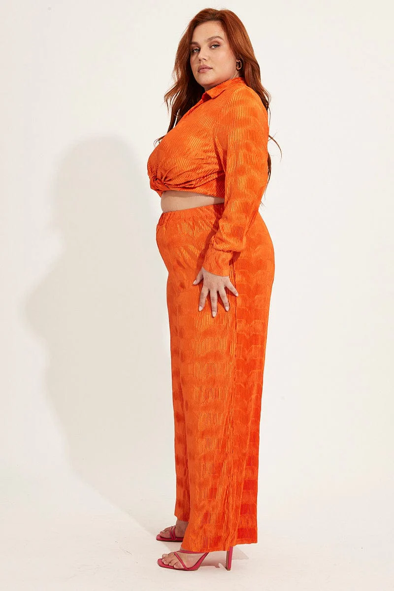 Orange Plisse Pants Wide Leg High Rise - Image 4