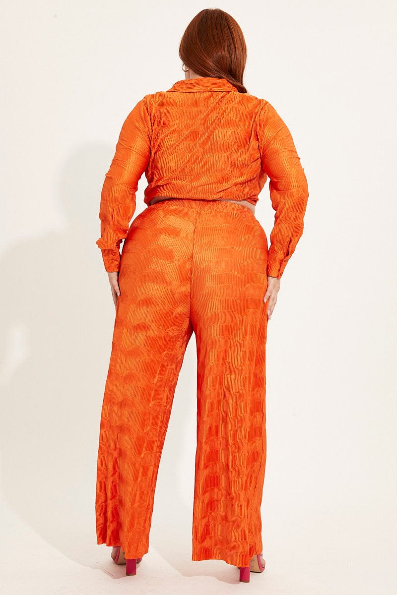 Orange Plisse Pants Wide Leg High Rise - Image 5