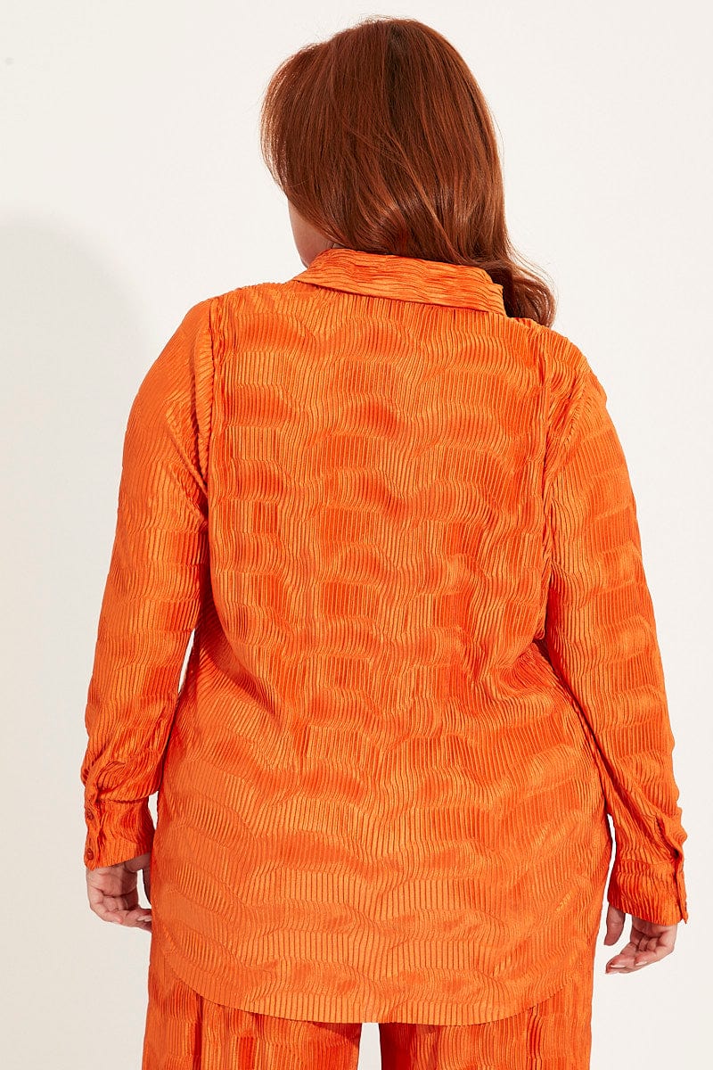 Orange Plisse Shirt Long Sleeve - Image 5
