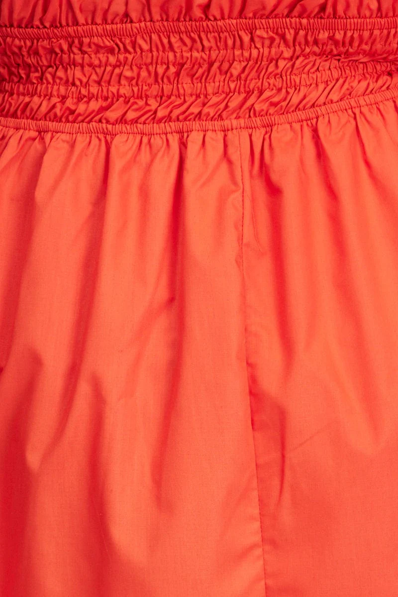 Orange Shirred Waist Cotton Blend Pocket Minidress - Image 6