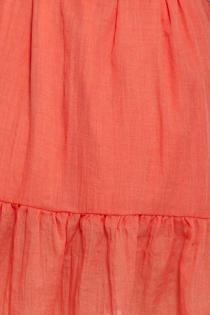 Orange Skater Dress Round Neck Short Sleeve Tie Front - Image 6