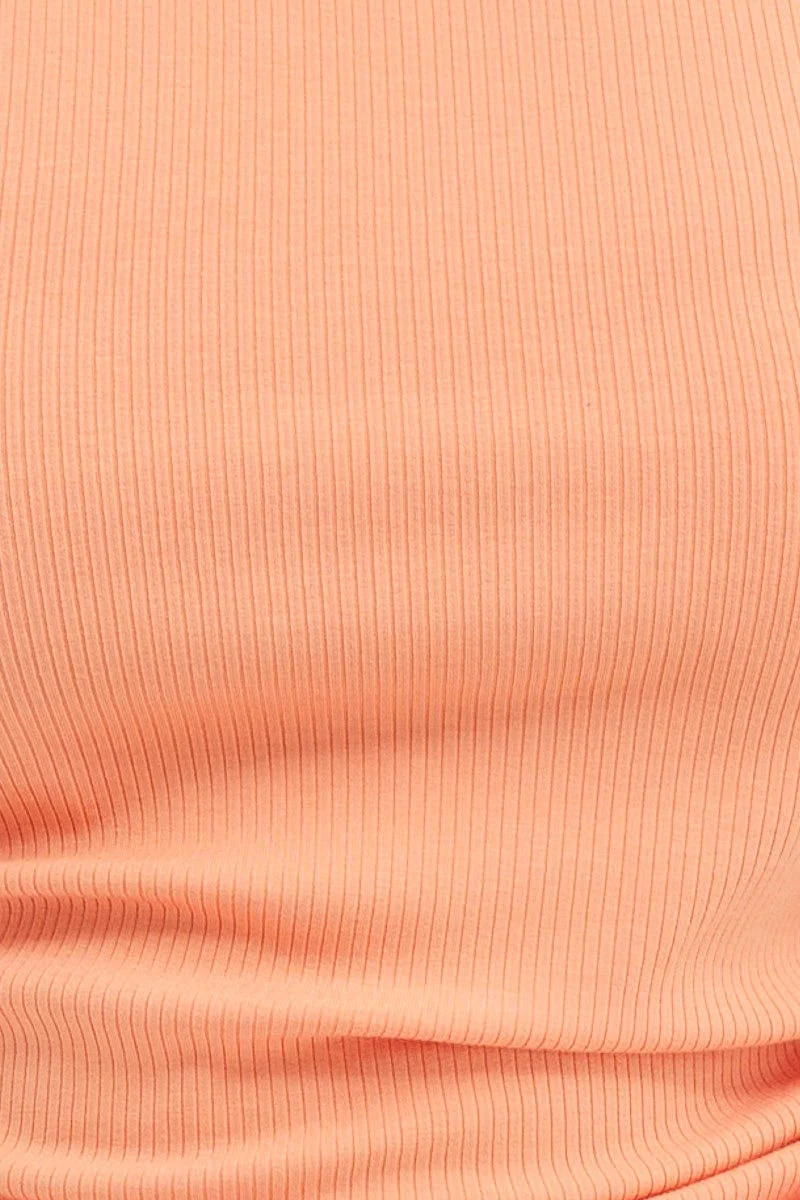 Orange Sleeveless Rib Jersey Drawstring Top - Image 6